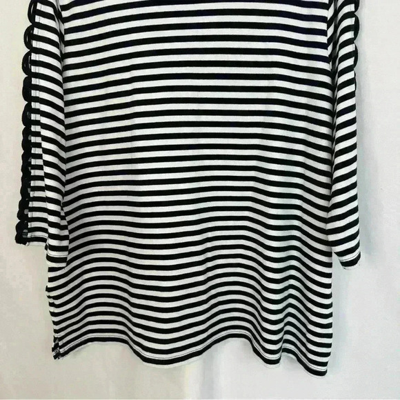 Quacker Factory Top Blouse Striped Beaded Womens Plus Size 2X Crisscross Sleeves - Picture 10 of 14